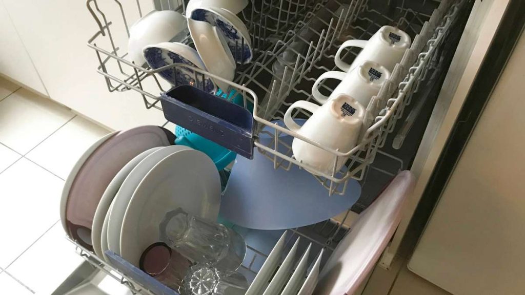 No space for cups in the dishwasher?  This trick creates more storage space