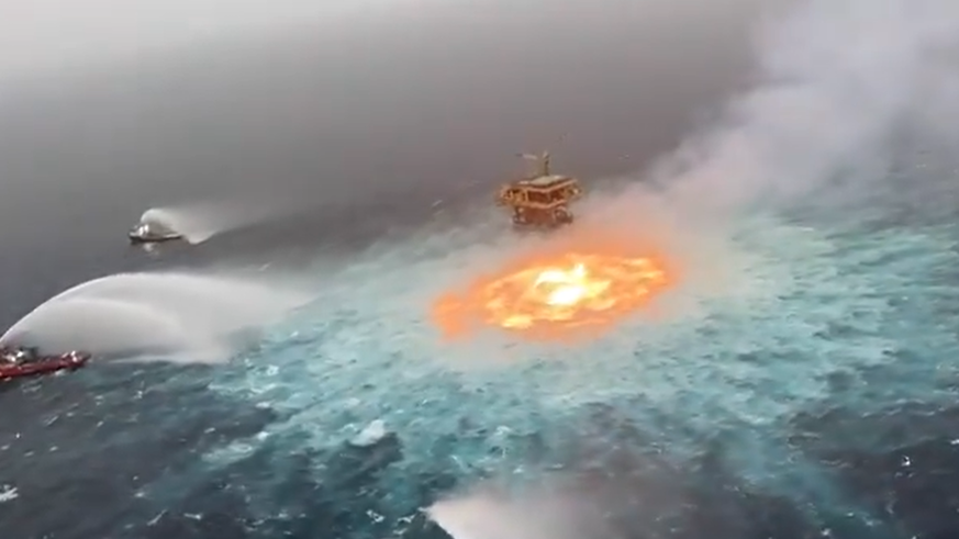 Gas leakage in the underwater pipeline creates an 'eye of fire' in the Gulf of Mexico