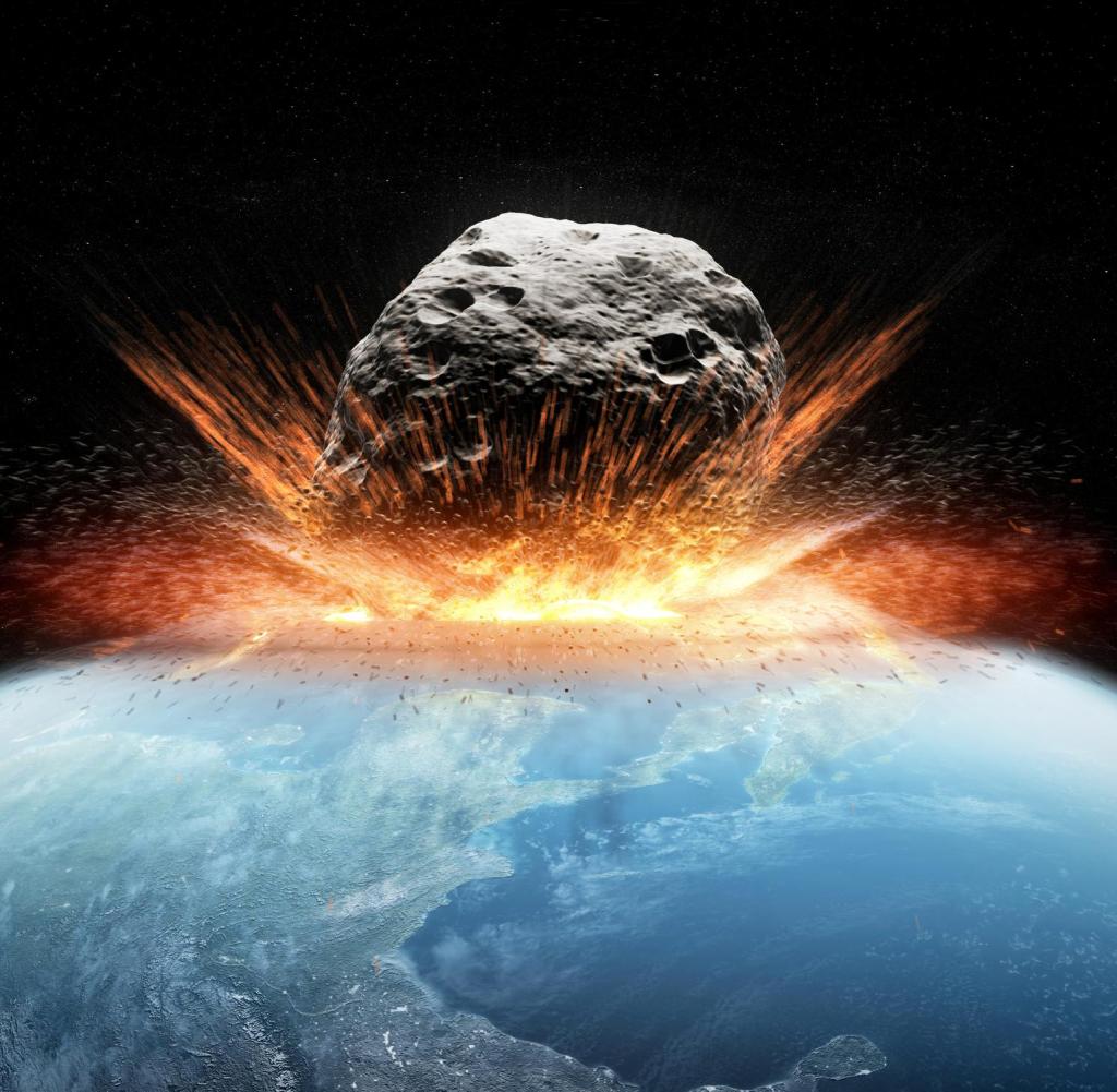 Asteroid impact, computer artwork.
