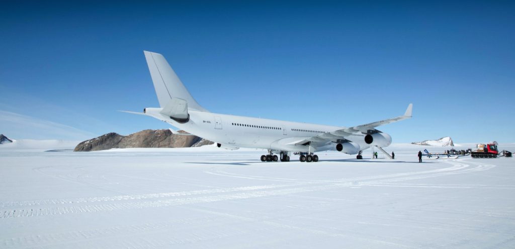 White plane on a white background: Hi Fly's Airbus A340 on a mission to Antarctica
