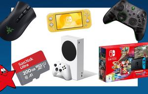 Nintendo Switch, Nintendo Switch Lite, Xbox Series S, gaming mouse and other gaming accessories.