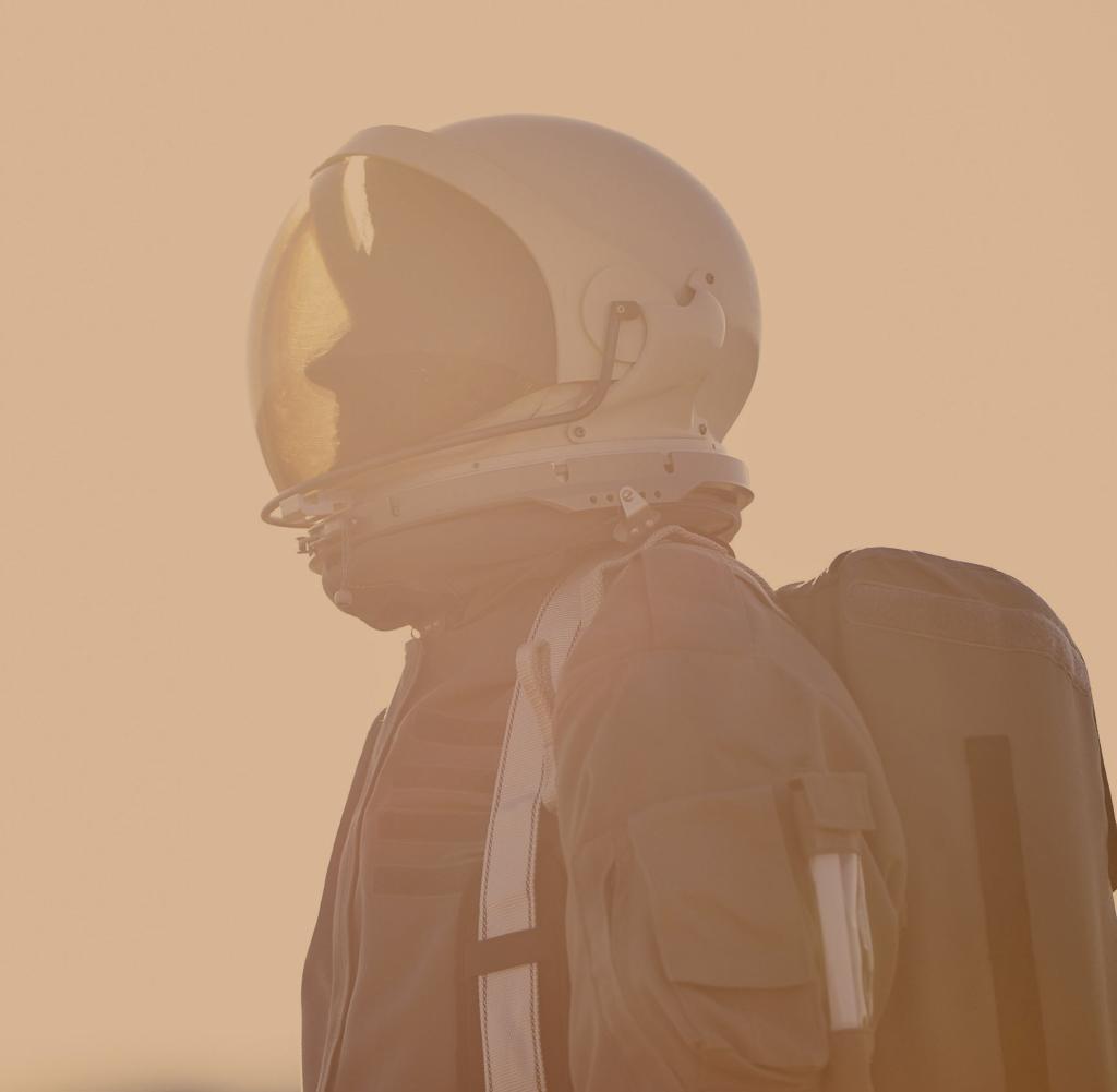 An astronaut wearing a spacesuit on Mars
