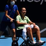 Tennis player Harmony Tan took off the court in a wheelchair
