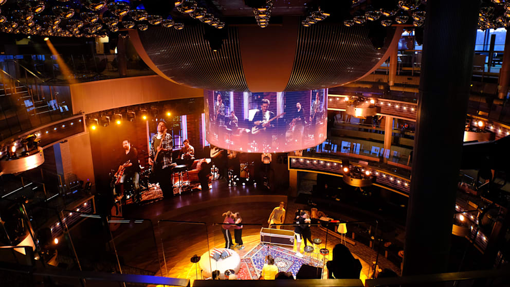 Three-story theater - this is where the big shows are held on board, and there are bars and restaurants next door