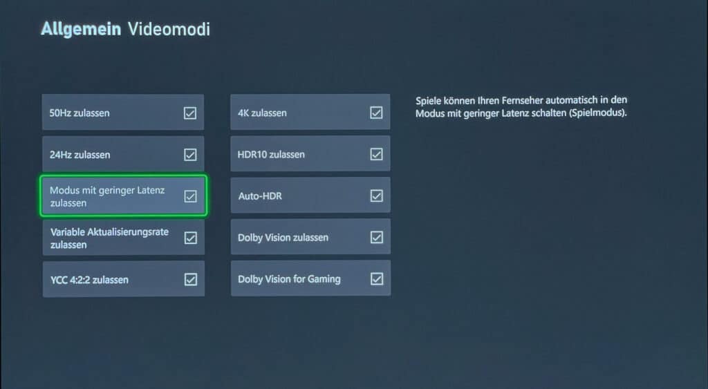 Xbox Series X/S allows us to disable ALLM (low latency) under picture modes