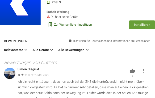 The new ZKB app: customers are angry, the bank is appeased