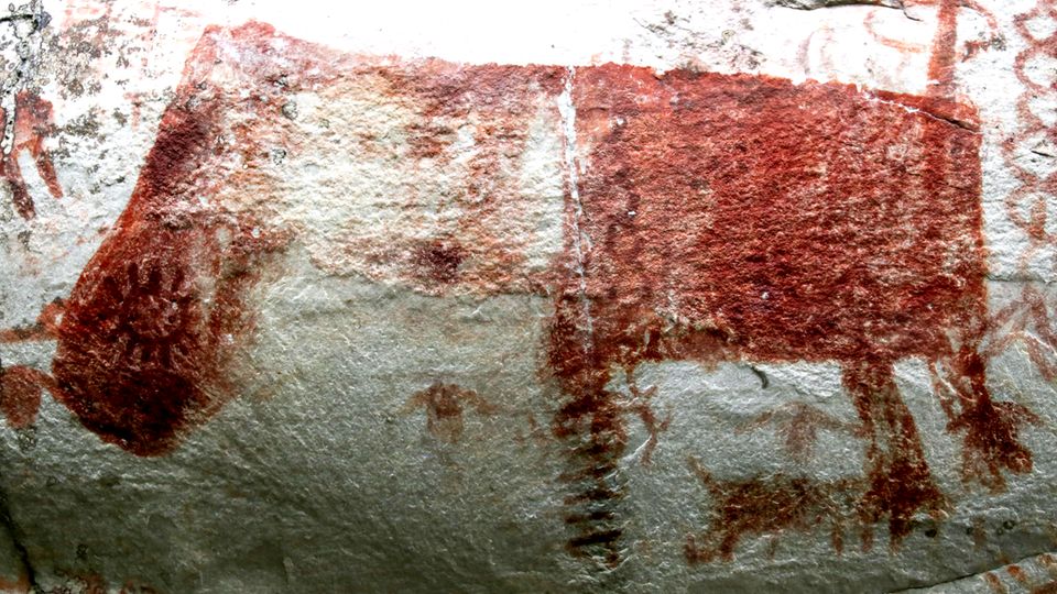 The discovery of a rock painting of a giant animal in Colombia