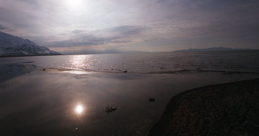 United States of America.  The waters of the Great Salt Lake in Utah when depression.