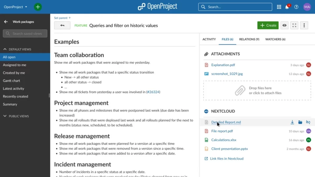 Project management: OpenProject 12.2 with Nextcloud file manager