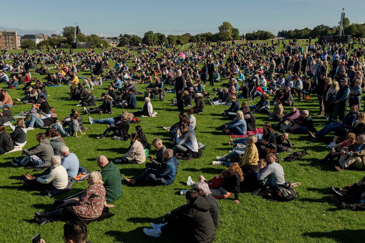 Public viewing: The live broadcast of the funeral drew crowds to Edinburgh Park.  (September 19, 2022)