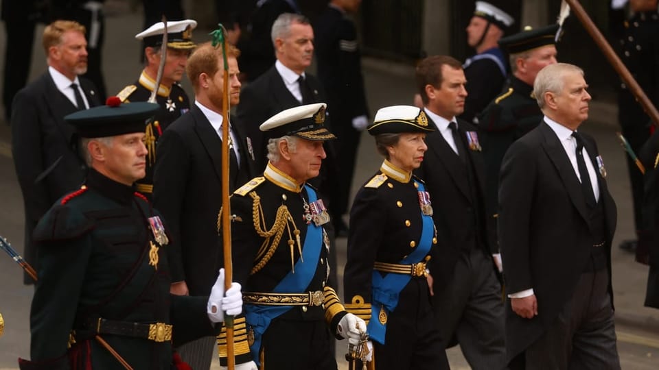 Britain's King Charles attends the funeral and burial of Britain's Queen Elizabeth.
