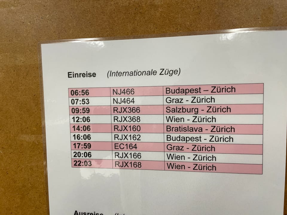 Train arrival schedule