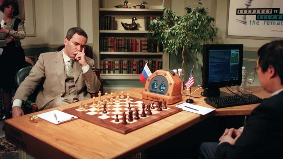 Kasparov in 1997 at the second meeting with Deep Blue in New York