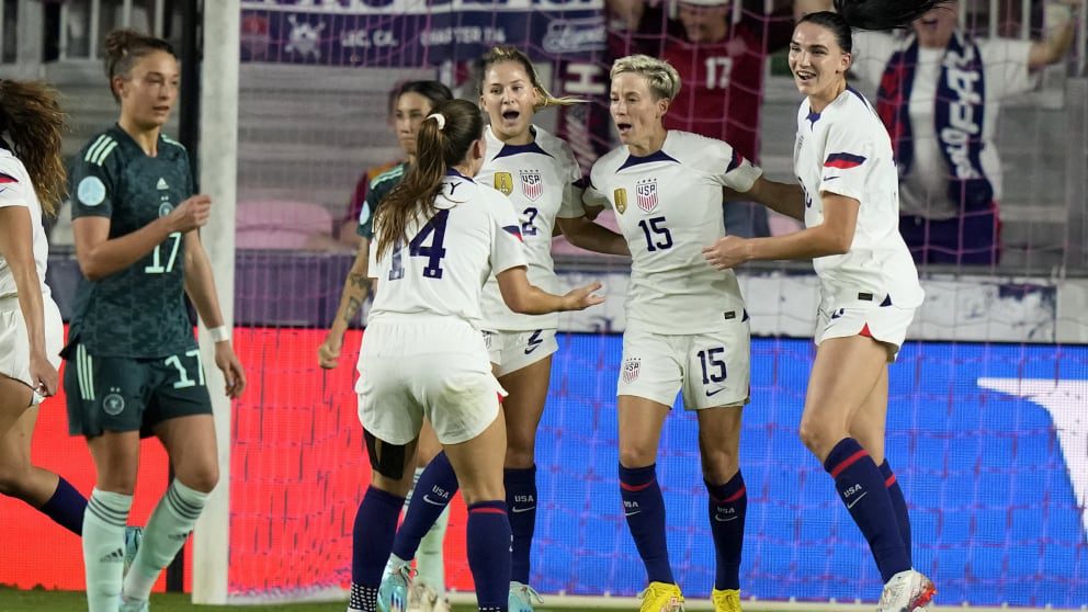 Megan Rapinoe (second from right) made it 1-1 to the United States